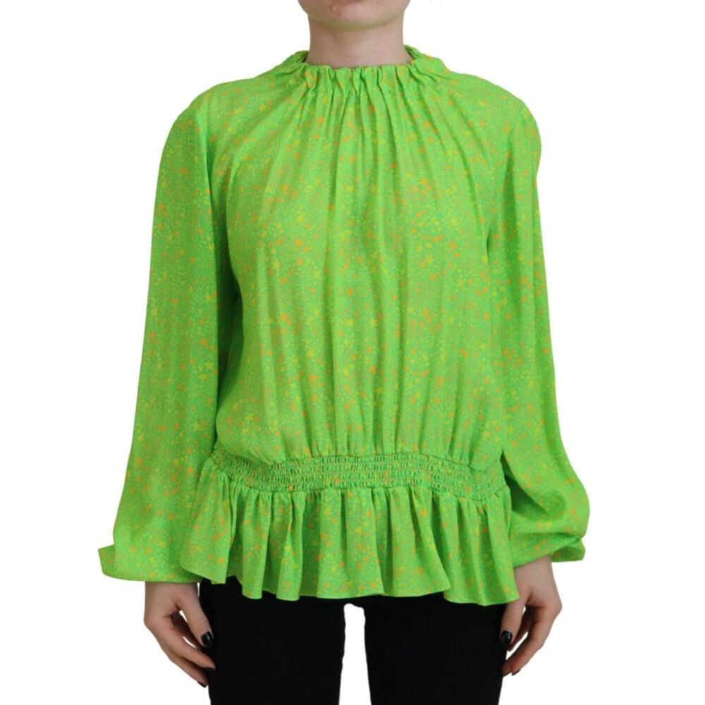 Dsquared² Green Stars Print Viscose Long Sleeves Blouse Women's Top